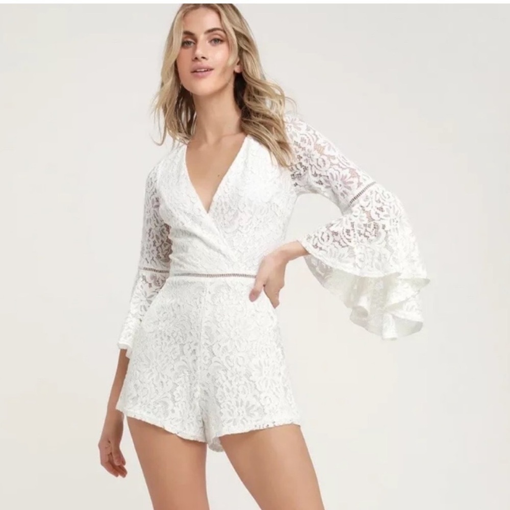 LuLu’s white lace bell sleeve romper | S